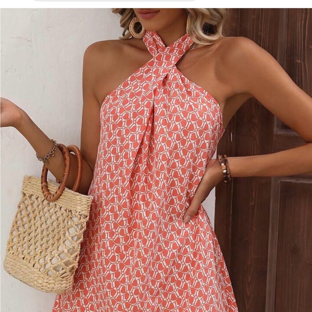 Elegant Coral Halter Dress